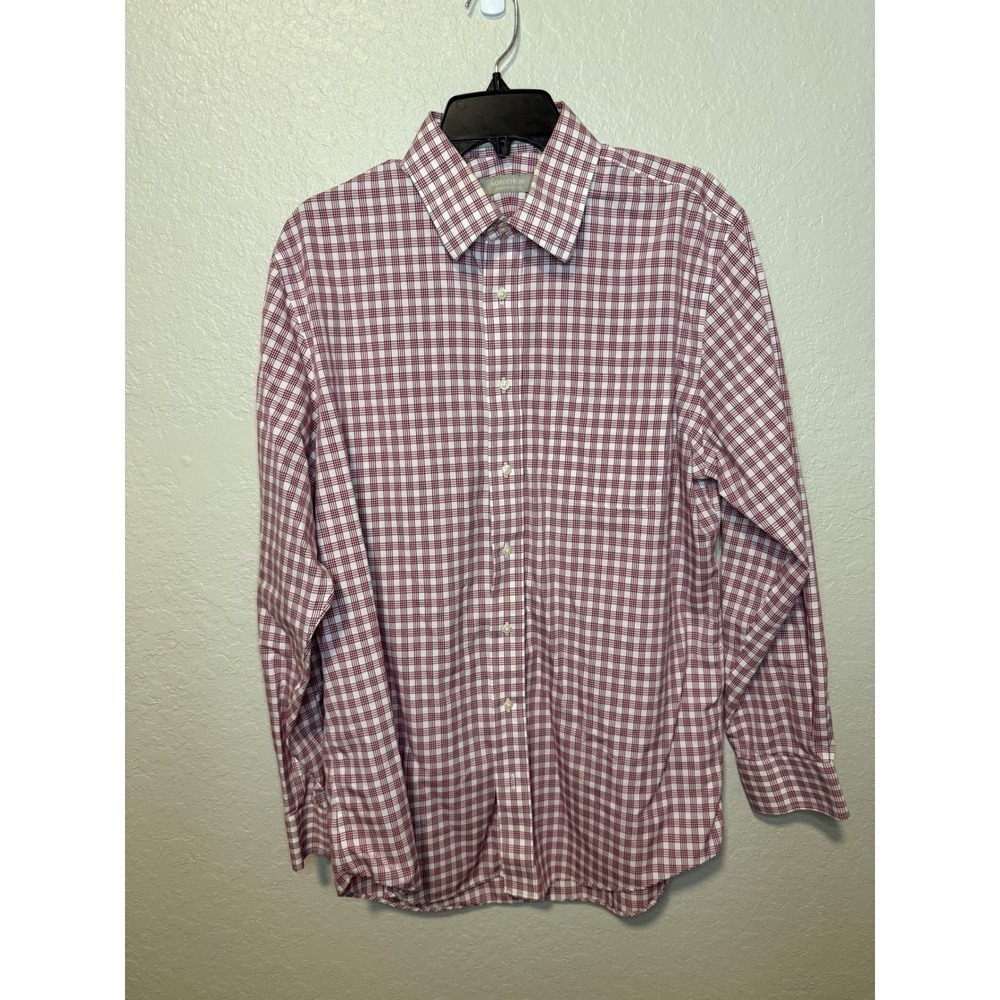 Nordstrom Smartcare Men's Traditional Fit Red White Plaid Dress Shirt